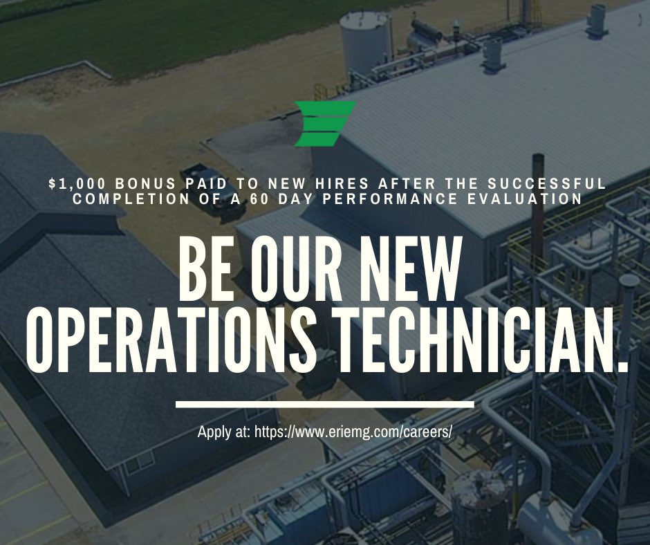 WE ARE HIRING! We are currently seeking qualified candidates for the Operations Technician in our Clinton, IA plant. Learn more and Apply at: eriemg.com/careers/
 
LEARN MORE and APPLY at: eriemg.com/careers/
 
#HEROBX #biodiesel #careers #jobs #jobsearch #jobseekers