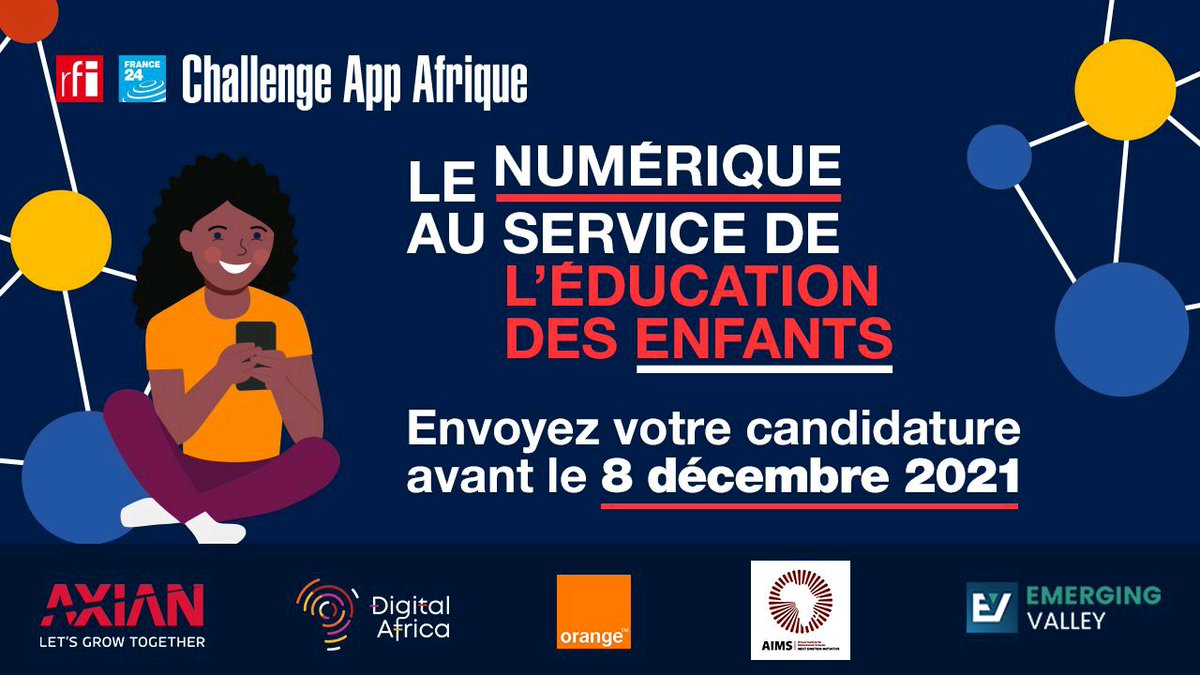 .<a href="/AxianGroup/">AXIAN Group</a> aux côtés de <a href="/RFIAfrique/">RFI Afrique</a> et <a href="/France24_fr/">FRANCE 24 Français</a> pour le challenge <a href="/AppAfrique/">Challenge App Afrique – RFI / France 24</a> sur le thème :
«le #numerique au service de l'#education des enfants».
📱Inscrivez-vous dès maintenant : bit.ly/3DugEyX
⏰ Date limite : 08 décembre 2021
#Axian #Innovation #LetsCreate