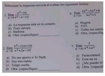 El profe : El examen será de opción múltiple 

El examen :
