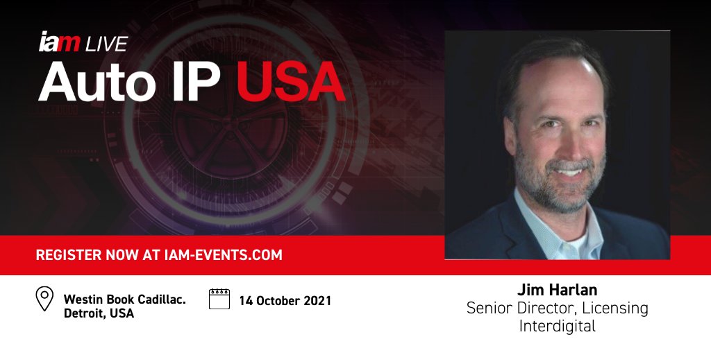 Join #InterDigital Senior Director of #Licensing Jim Harlan this Thursday at IAM’s #AutoIPUSA as he dives into the #IP challenges facing the market, and how to effectively embrace disruption when managing IP in the #auto industry.

Register here: events.iam-media.com/event/a17e06c6…