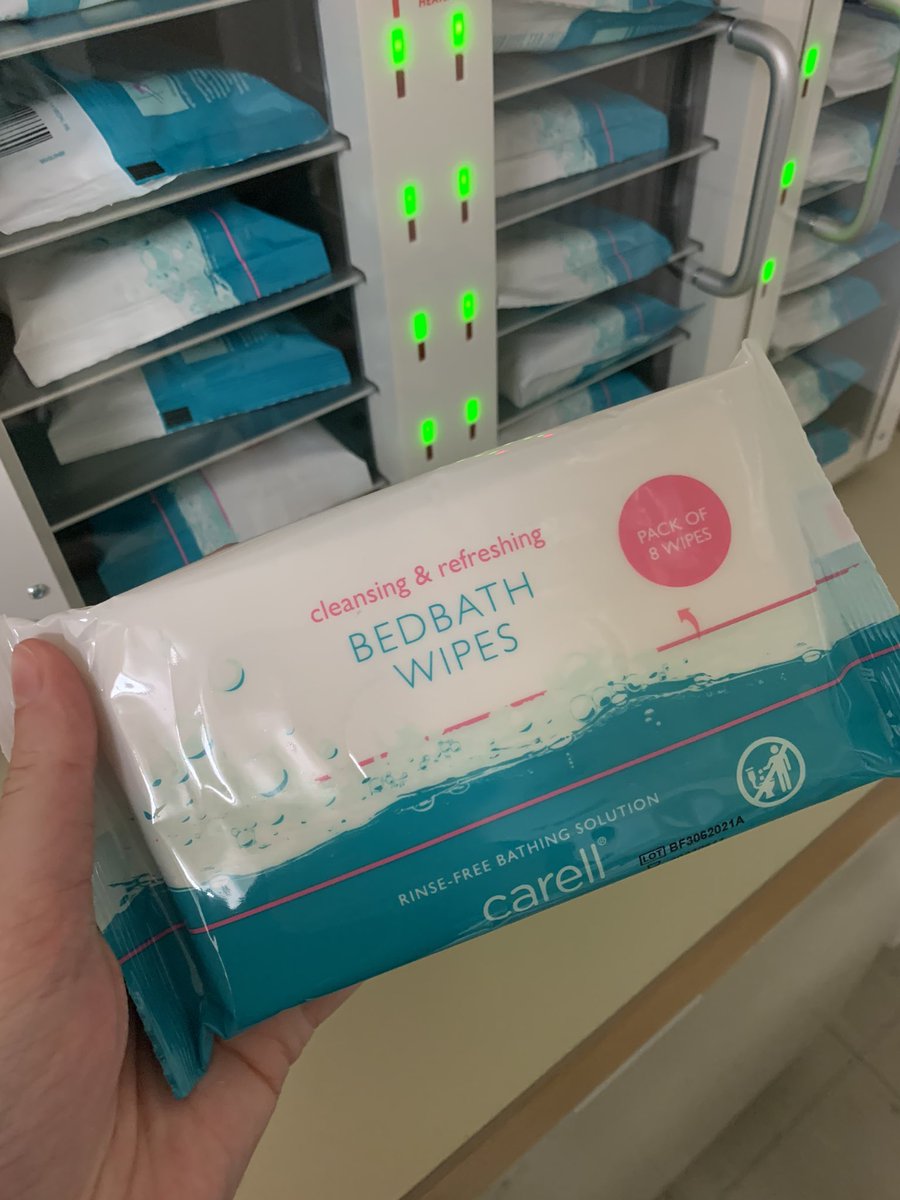 EmilyPerkis's tweet photo. Waterless washing came to G2 today! Mixed thoughts from staff bbut we are willing to give it a try ⭐️!! Curious to see what our patients think… 💭 @OpmSenior @rosiechilvers @nurse_betty @QAHospitalNews https://t.co/MM9jIJL9XB