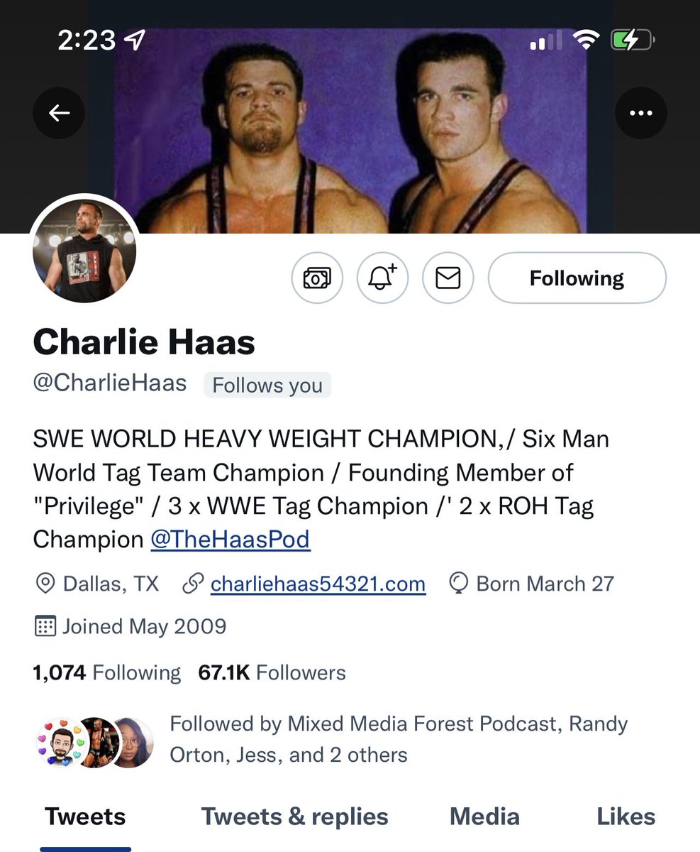 TrueCrimeTable's tweet image. Ok first it was @_SgtSlaughter now @CharlieHaas follows us?!?!?!?

I remember watching you and @Sheltyb803 on Monday Night Raw religiously. It’s such an honor 🙏🏾 y’all are still the greatest tag team ever