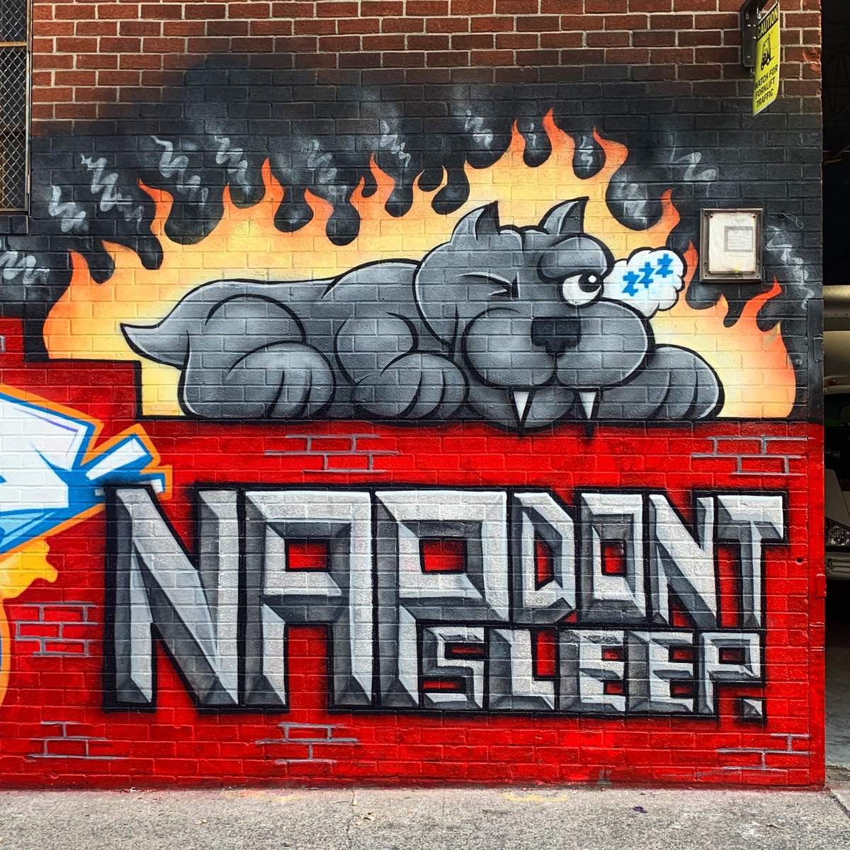 💤🧱 BRICK BY BRICK 🧱💤 #NapDog #NapDontSleep #Mural #Brooklyn #StreetArt