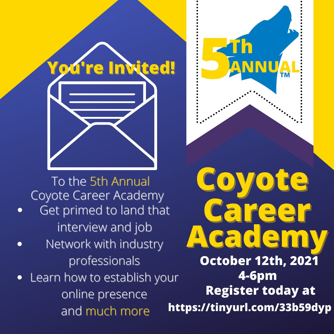 Tomorrow, AMA CSUSB presents the 5th annual Coyote Career Academy. Helping students be job-ready by providing training on important skills such as networking, online presence, interview skills, and more. Please share!
#AMA #AMAIE

arksi.de/2YJoHZO?utm_ca…