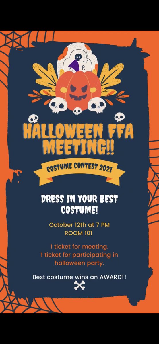 Join us Tuesday, October 12 at 7pm for our annual Halloween meeting!!! <a href="/FfaMemorial/">Memorial_FFA</a> <a href="/McAllenISDCTE/">McAllen ISD CTE</a> <a href="/McAllenMemorial/">Memorial High School</a> <a href="/McAllenISD/">McAllen ISD</a>