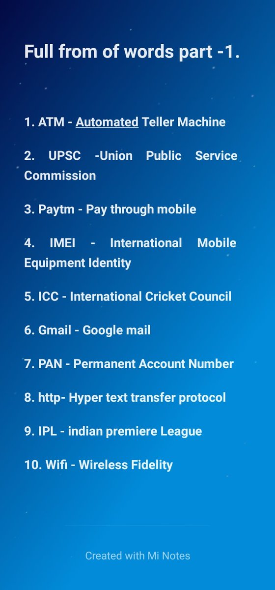 AntlaAnt2's tweet image. Full form of words part -1 .
#fullforms
#gk 
#GeneralScience #Generalknowledge #Facts