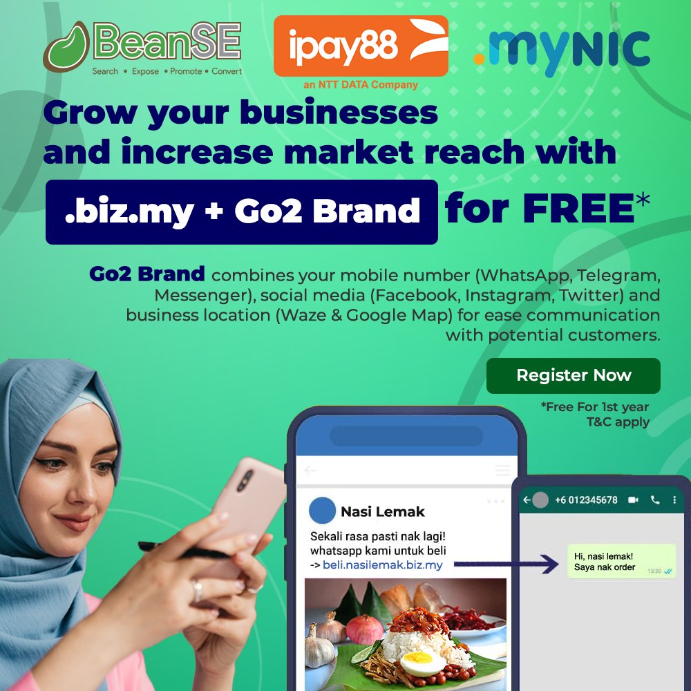 ipay88's tweet photo. What if you can get a bundle package that includes:-
✅ FREE Web Domain (.biz.my)
✅ Go2 Brand platform
✅ iPay88 Payment Gateway Package
👉Sign up here: https://t.co/jAqUlVx8eO

#websitedevelopment #webdevelopment #websitedevelopment #domain #domainregistration #onlinebusiness https://t.co/zNua3kvFDf