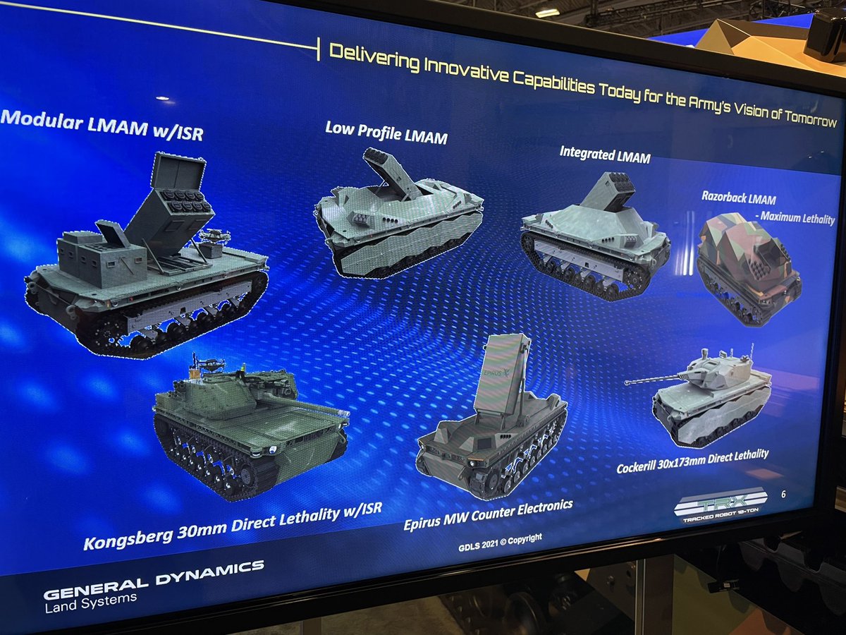 BrownDogWelding's tweet photo. Ram isn’t the only one with a bad ass TRX, GDLS has one too! This is a hybrid powered, robotic, modular, light tracked vehicle. Supply, attack, air defense, clearing, etc, it’s the future. 🤘🤘
#dod #arsenalofdemocracy #military #trackedvehicle #AUSA2021 #army https://t.co/dUGh0d0rfo