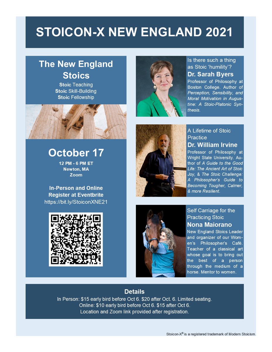 NStoics's tweet photo. Less than a week for New England stoicon x 2021! This will be our first hybrid event, tickets still available for in person and zoom. #stoicon2021 #stoiconx #Philosophy #stoicism #NewEnglandstoics https://t.co/7rm6MSf0aq