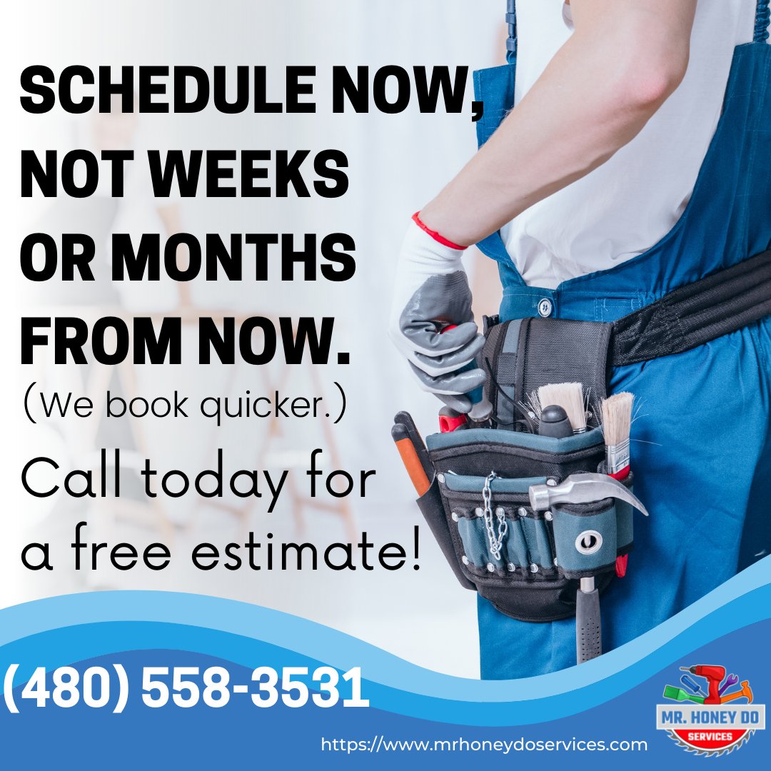 Would you like your projects booked promptly without waiting weeks . . or months? We book quicker. Call us today for a free and accurate estimate. @mrhoneydoservicesaz #gilberthandyman #promptservice #freequote #accurateestimate