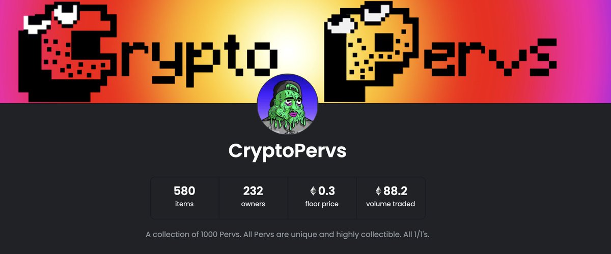 CryptoPervs's tweet photo. your pervs are special

worth $1000 USD plus rn

cherish them

hodl them

there will only be 1000 of them

Welcome to Club Perv 🙏 https://t.co/61z0T9x1Va