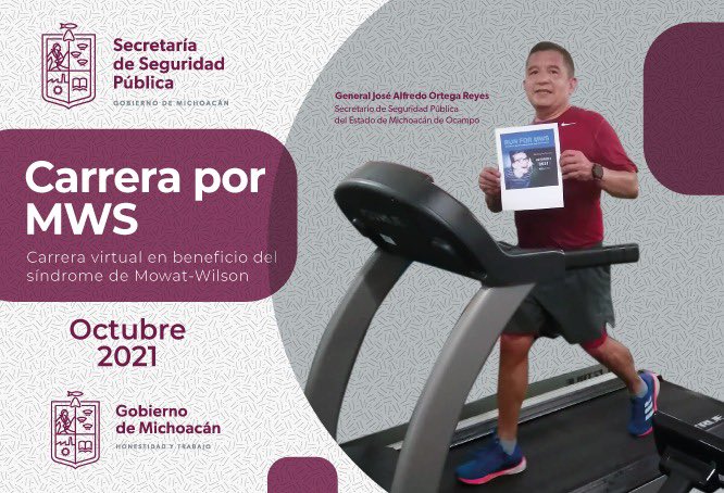 SSeguridad_Mich's tweet photo. El secretario, Gral. José Alfredo Ortega, se sumó a la carrera virtual #RunForMWS, corriendo 5 kilómetros diarios fuera de jornada laboral, con el objetivo de generar conciencia acerca del síndrome Mowat-Wilson, el cual, provoca múltiples anomalías congénitas. https://t.co/HhuRbAvQuc