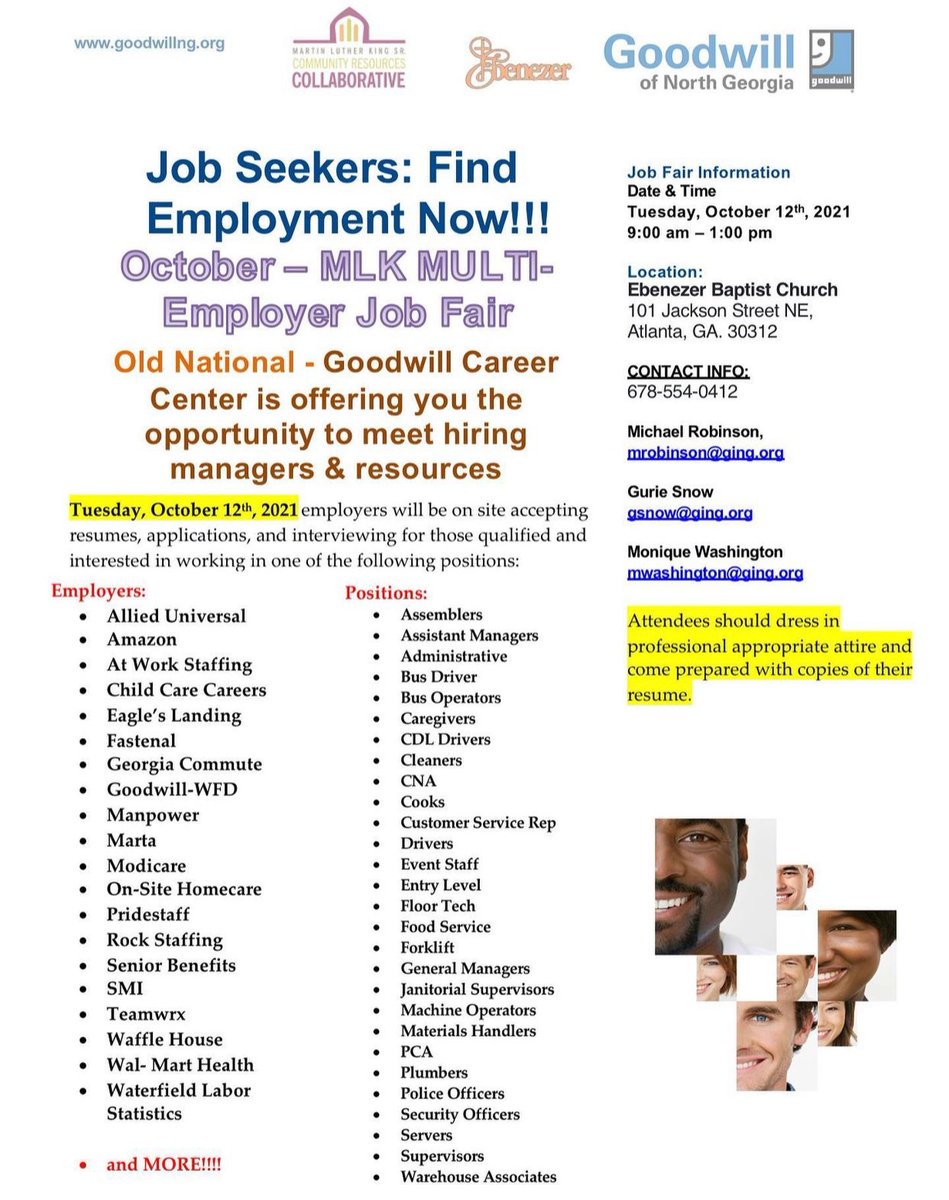 ebenezer_atl's tweet photo. #JOBFAIR TOMORROW presented by Old National Goodwill and Ebenezer Baptist Church! ✨Employers will be on site. Bring your resume and come chat about available opportunities! #jobfair #employment #atlantajobfair #atlantajobs #oldnationalgoodwill #goodwill #jobs @GoodwillNG https://t.co/CGiGfsOrFS
