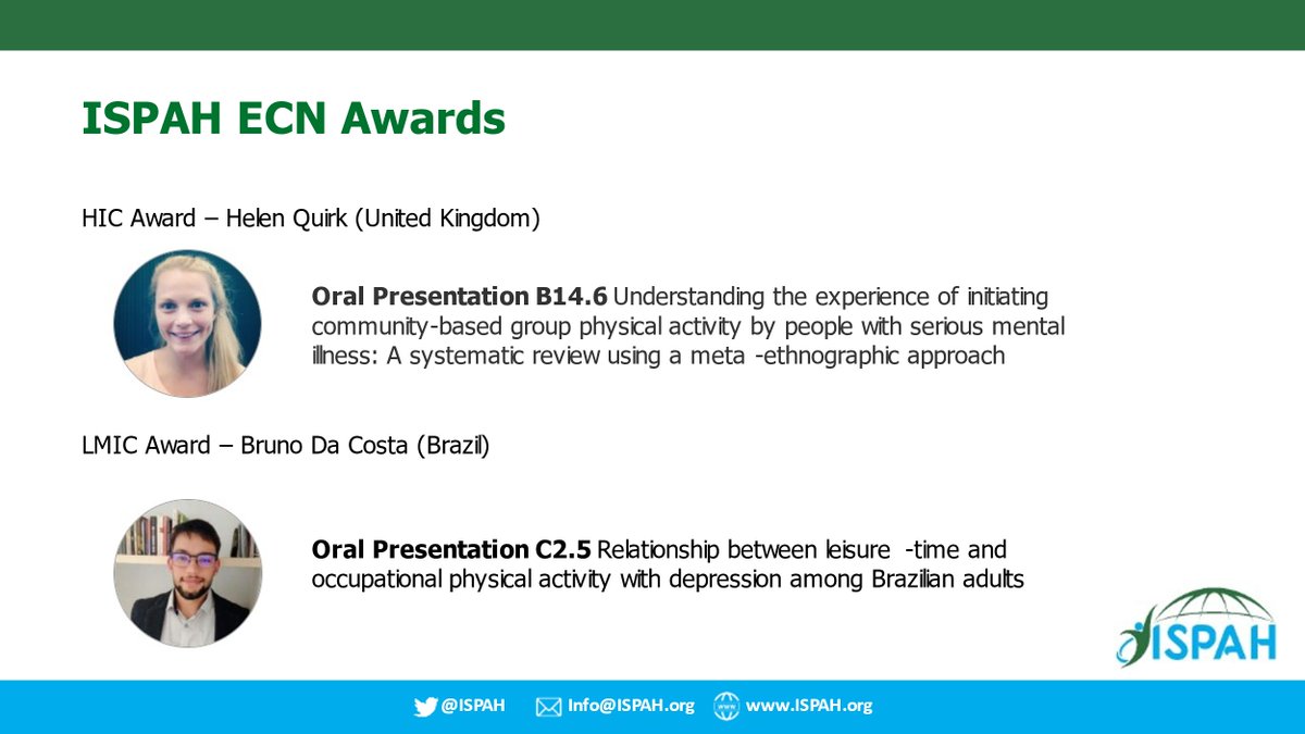 ISPAH2020's tweet photo. Excited to announce the winners for the Early Career Network awards. #ECN #ISPAH2021 @ISPAH @ISPAH2020 -via Whova Event App https://t.co/IPeOc8NHgY