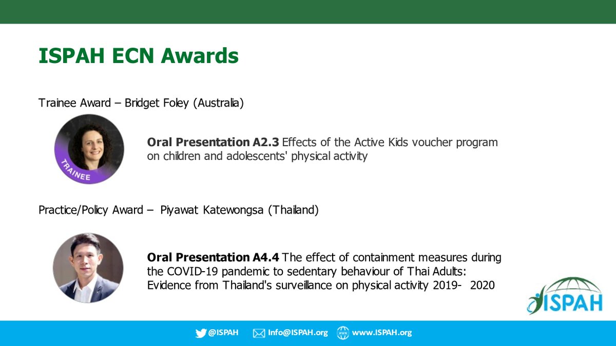ISPAH2020's tweet photo. Excited to announce the winners for the Early Career Network awards. #ECN #ISPAH2021 @ISPAH @ISPAH2020 -via Whova Event App https://t.co/IPeOc8NHgY