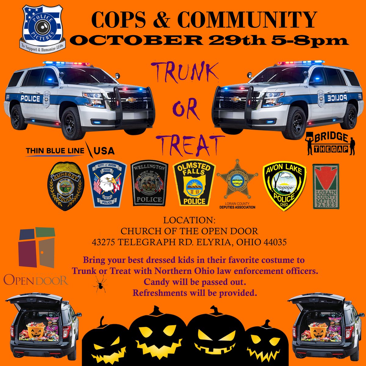 amherstpolice's tweet photo. Come visit us at Cops and Community Trunk or Treat Event at Open Door on October 29th! More information can be found at https://t.co/isyv3QzkLz https://t.co/n879YHkFVg