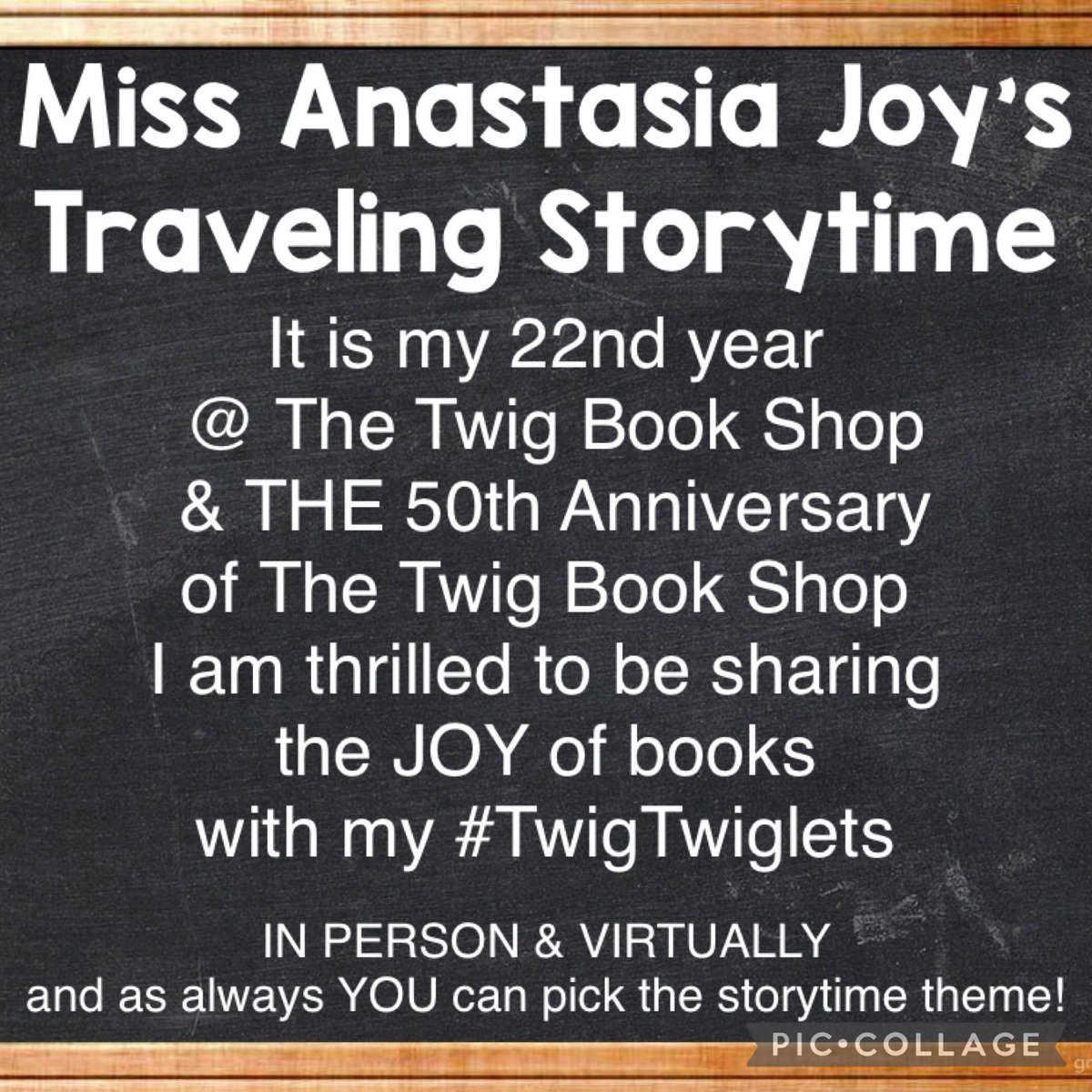 MissAnastasia4's tweet photo. Miss Anastasia Joy's Traveling Storytime!  Y’all it’s my 22nd year @TwigBooks 
&amp; THE 50th Anniversary 
of The Twig Book Shop
I am thrilled to be sharing the JOY of books with my #TwigTwiglets DM me for your next storytime &amp; as always YOU can pick the storytime theme! l https://t.co/R9z083sCfQ