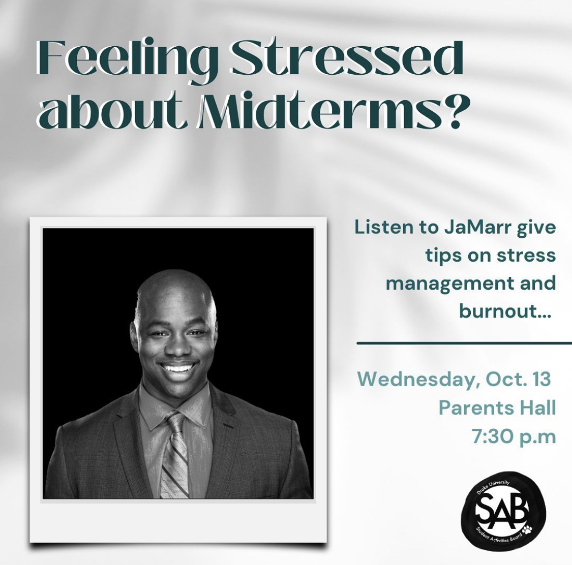 DrakeStIL's tweet image. Stress management and burnout are things that are really important to be able to deal with. Come join SAB on Wednesday in Parents Hall to learn more!