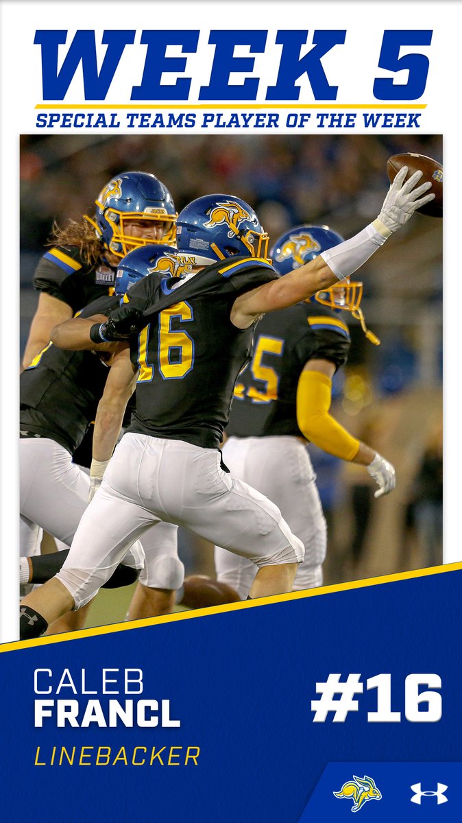 SDSU Football (@gojacksfb) on Twitter photo Week 5 Players of the Week:
Offense: <a href="/aron_t_johnson/">Aron Johnson</a> & <a href="/pierrestrongjr/">Pierre Strong Jr.</a>
Defense: <a href="/reece_winkelman/">Reece Winkelman</a>
Special Teams: <a href="/Caleb_Francl10/">Caleb Francl</a>
#GoJacks 🐰🏈 Week 5 Players of the Week:
Offense: <a href="/aron_t_johnson/">Aron Johnson</a> & <a href="/pierrestrongjr/">Pierre Strong Jr.</a>
Defense: <a href="/reece_winkelman/">Reece Winkelman</a>
Special Teams: <a href="/Caleb_Francl10/">Caleb Francl</a>
#GoJacks 🐰🏈