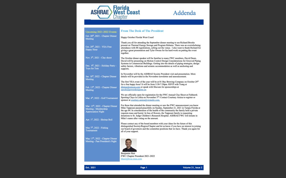 Check out the October Newsletter in the link below! This edition contains future events like the YEA free Happy Hour, Golf Tournament, &amp; Fishing Derby, membership information, and pictures from the Sept. dinner meeting.

mcusercontent.com/ac7c98f7b2542c…