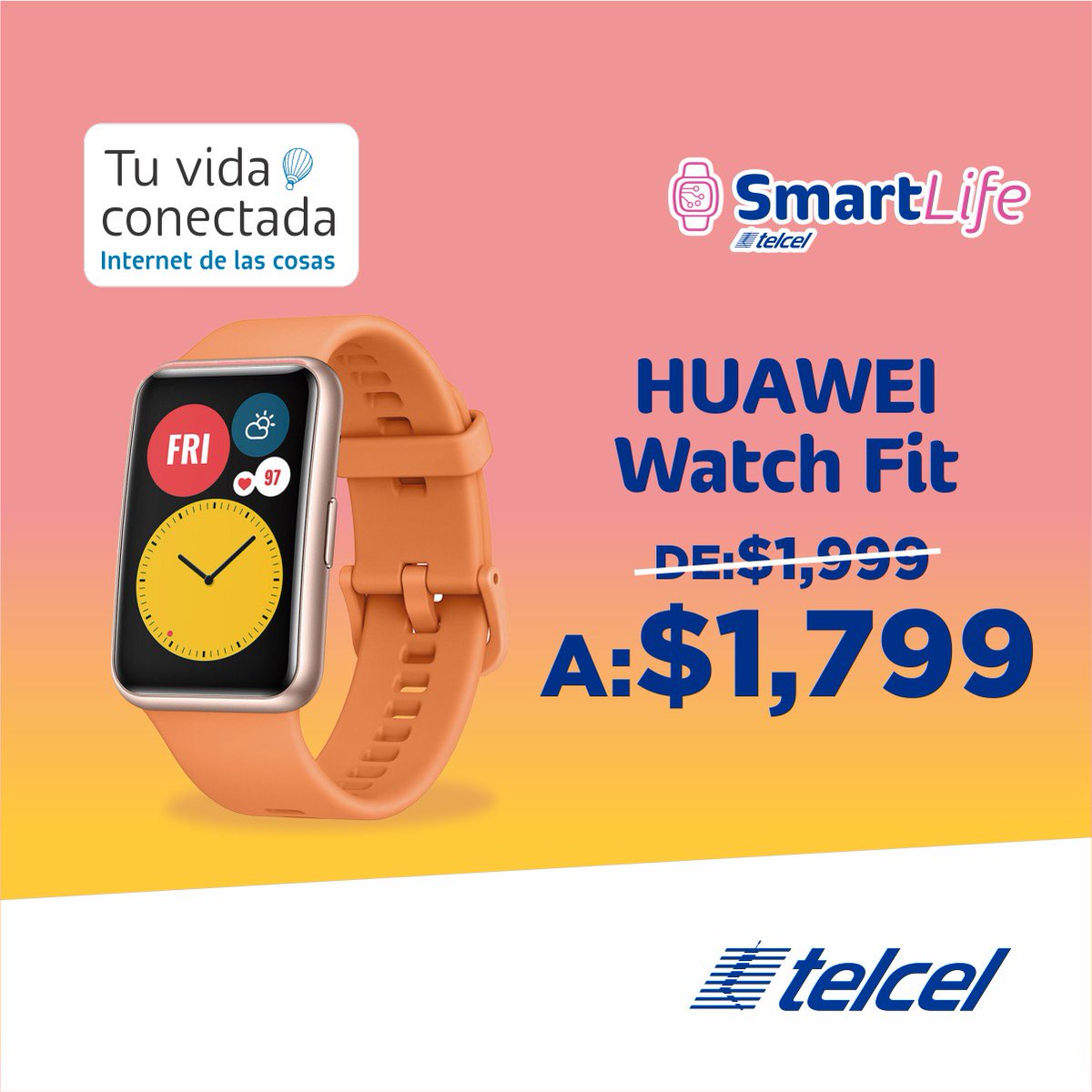 telcelregion7's tweet photo. 😍Ven a Telcel por tu mejor accesorio😍 Llévate tu #HUAWEI watch Fit a solo $1,799 ⏱ ⚡APROVECHA esta promoción ⚡ ¡Te esperamos! https://t.co/ETiCCy9WKV