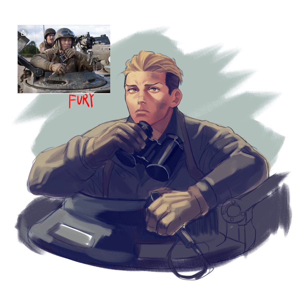 朝仕上げた。RATさんのfury見てまた描きたくなり..😆タンクからぴょこっと顔出すブラピかわええ