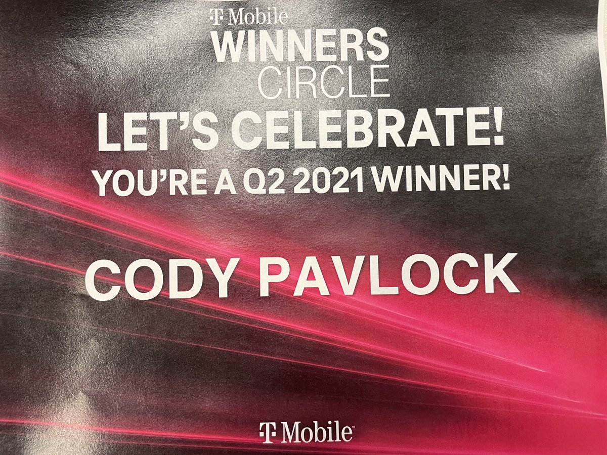 pavlock44's tweet photo. What great news to here before my rsm interview tomorrow! #Tmobile #winnerscircle #backtoback https://t.co/pRFusruEwG