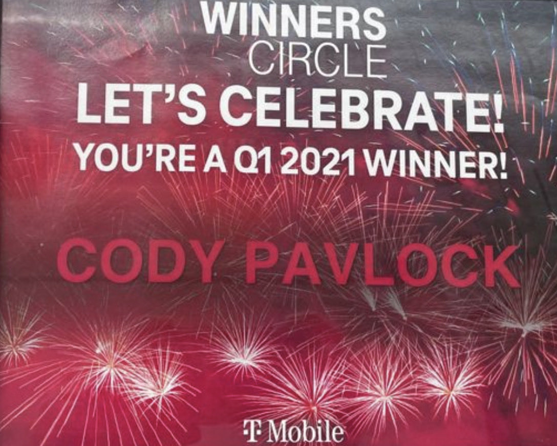 pavlock44's tweet photo. What great news to here before my rsm interview tomorrow! #Tmobile #winnerscircle #backtoback https://t.co/pRFusruEwG