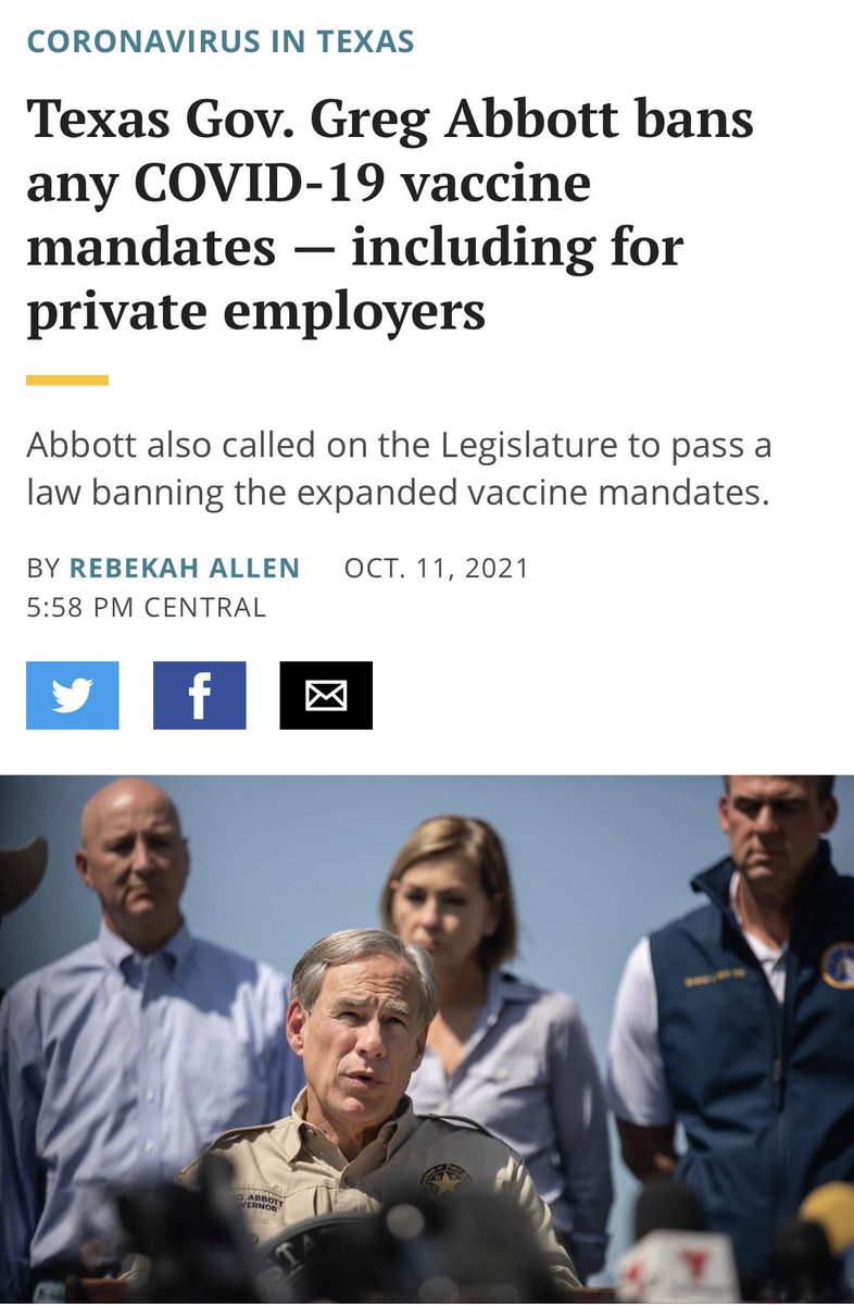 molmccann's tweet photo. God bless Texas! Gov. Abbott has extended the ban on COVID vaccine mandates to private employers in Texas. https://t.co/SchE8iar4J