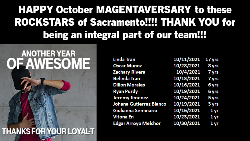 Lisa Audet Sayers (@las_sac) on Twitter photo Happy October Magentaversary to so many Rock Stars across Sacramento!!! Special SHOUT OUT to RSM <a href="/LT_ltran3/">Linda Tran</a> celebrating 17 years!!! @LeslieJohn214 @JacksonTingley Happy October Magentaversary to so many Rock Stars across Sacramento!!! Special SHOUT OUT to RSM <a href="/LT_ltran3/">Linda Tran</a> celebrating 17 years!!! @LeslieJohn214 @JacksonTingley