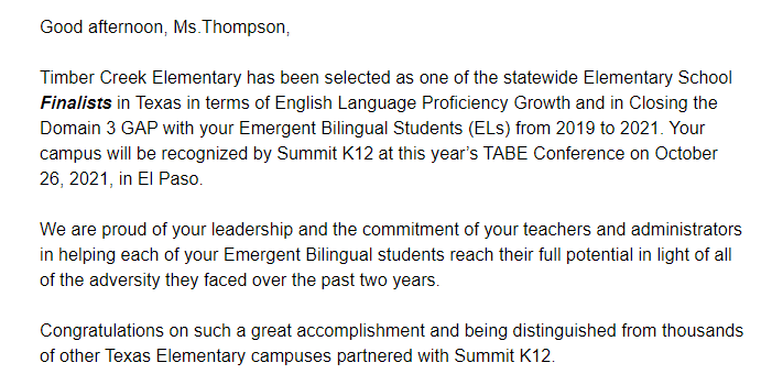 TCESAchieve's tweet photo. So proud of our TCES staff in making it possible to earn this recognition! @TISDTCES @TISDMulti @ESLwithDressel @DrBrendaArteaga https://t.co/r1Xj5Z9vDT