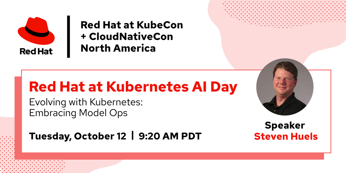 RedHatEvents's tweet photo. #RedHat is proud to sponsor #k8sAIday tomorrow. Make sure to check out Steven Huels's keynote, "Evolving with #Kubernetes: Embracing Model Ops." Register here: https://t.co/4iIsD6C1Kw #KubeCon + #CloudNativeCon #k8sAI https://t.co/wApuQQJNJP