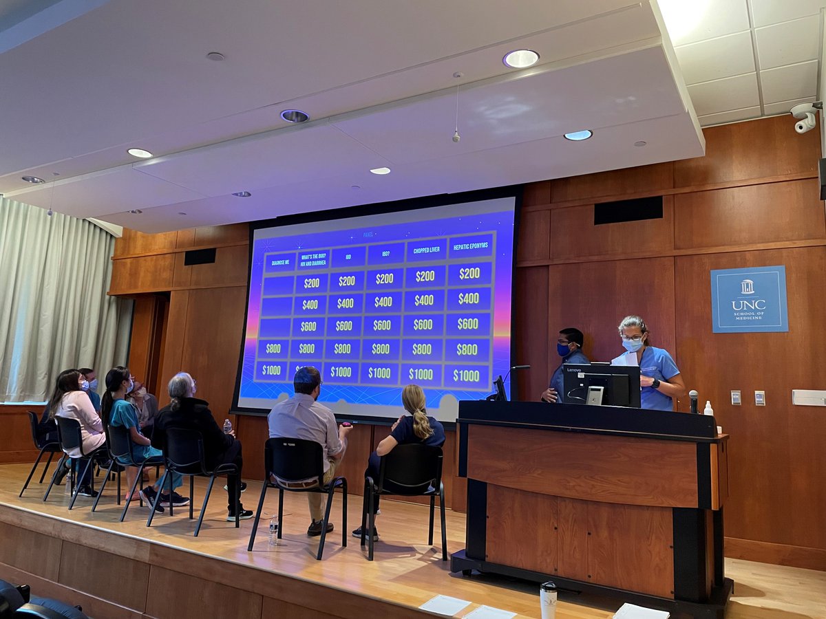 Practice tonight for the @AmCollegeGastro GI Jeopardy finals. Program Director @MLongMD hasn't gotten the call to be a #Jeopardy guest host....yet. @ndshah85 @EdBarnesMD @orenkfix @sidbarritt4 @RyanBalkoMD @SoniaAbichanda1 @carycottongi @AshatDivya @CaroBarrettMD @CGaineyMD