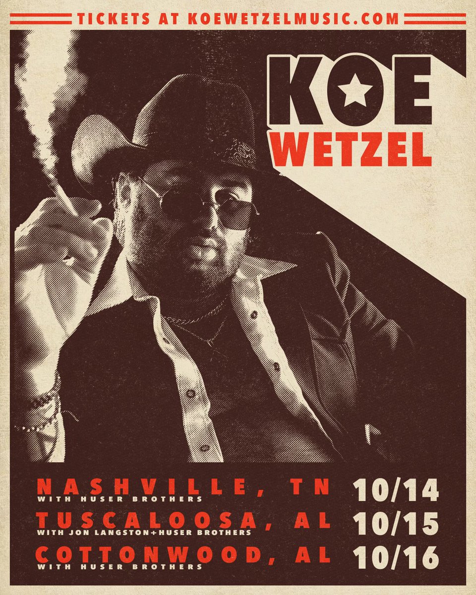Week 1 with <a href="/KoeWetzel/">Koe Wetzel</a> kicks off Thursday in Nashville, TN! Its SOLD OUT. Get your tickets for the Alabama shows now before its too late!