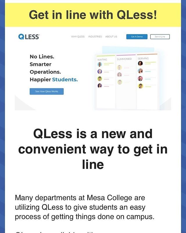 Ever had trouble figuring out how to get in line with different Mesa departments that use QLess? We’ve got you covered!

QLess is simple and easy to use! Find out more using the link below :)

conta.cc/3lw5QKw
