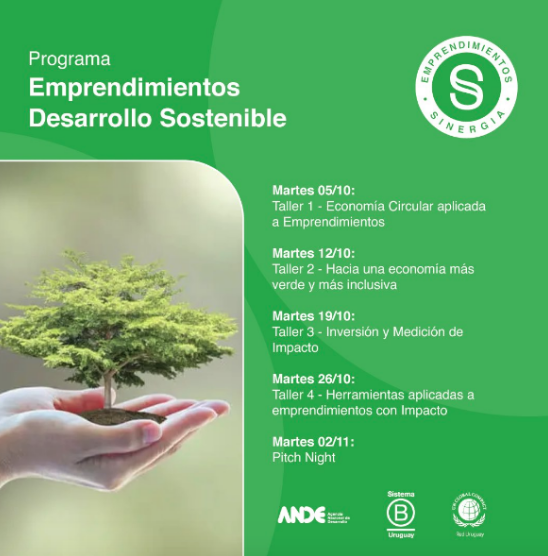 Mañana 18:30 tenemos el segundo taller del Programa de Desarrollo Sostenible, un ciclo de 4 talleres gratuitos para emprendedores con el apoyo de 
<a href="/ANDEUruguay/">ANDE</a>,  <a href="/SistemaBUruguay/">Sistema B Uruguay</a> y <a href="/PactoglobalUY/">Pacto Global Uruguay</a>