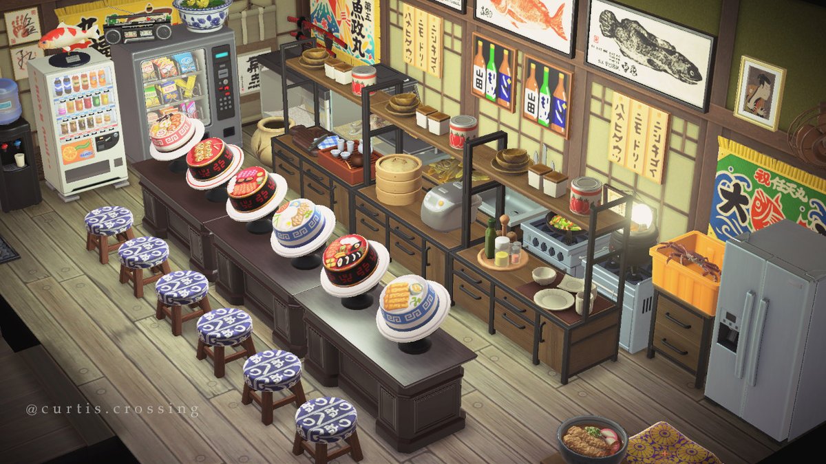 CurtisCrossing's tweet photo. Finally got a chance to build the izakaya that I’ve been wanting to for so long. I love it 🍣 #acnh #acnhinspo #animalcrossing #acnhdesigns #AnimalCrossingDesigns https://t.co/7XxGU5s05S