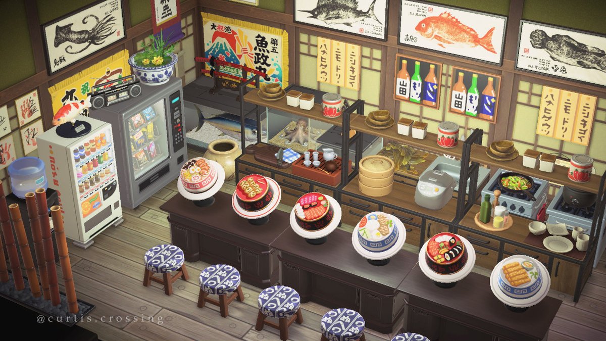 CurtisCrossing's tweet photo. Finally got a chance to build the izakaya that I’ve been wanting to for so long. I love it 🍣 #acnh #acnhinspo #animalcrossing #acnhdesigns #AnimalCrossingDesigns https://t.co/7XxGU5s05S
