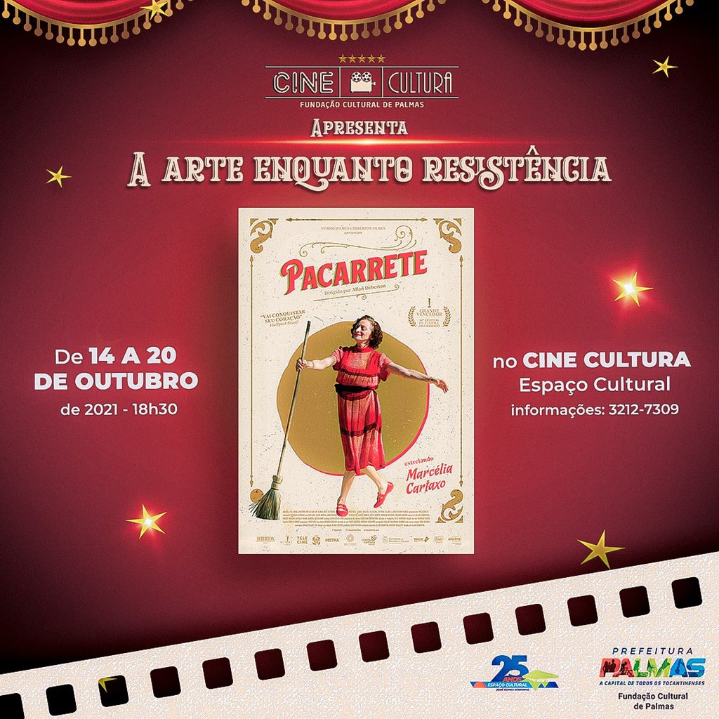 No dia 14 de outubro, próxima quinta, às 18h30, o <a href="/CineCulPalmas/">Cine Cultura Palmas</a> exibe o aguardado PACARRETE, filme de Allan Deberton.

Vamos prestigiar a sala de cinema local ❤️🎞