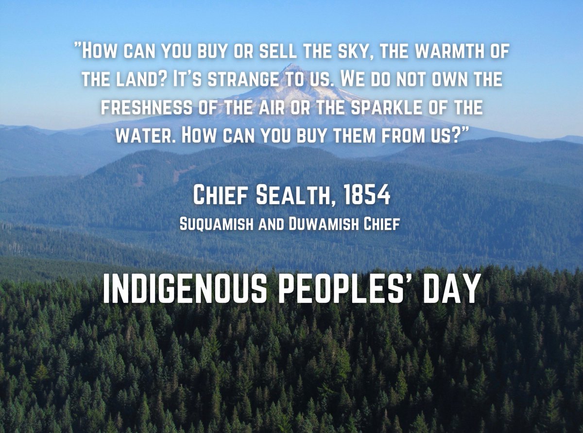 The_Tommy_Hough's tweet photo. For #IndigenousPeoplesDay I utilized some of the wisdom of #ChiefSealth, also known as #ChiefSeattle, of the #Suquamish and #Duwamish nations from his 1854 speech upon being "invited" to sell his nation's lands to the federal gov't., and his cautionary plea to respect the land. https://t.co/n51WVgezsO