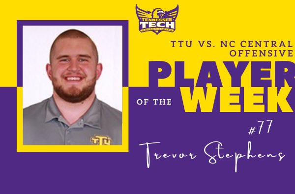 Congratulations to our TTU Vs. NC Central Offensive Player of the Week, <a href="/TrevorWW74/">Trevor Stephens</a>! Trevor, #77 OL, helped pave the way for another career best 143 yards for @DayDayGist and led the OL that did not give up a sack and averaged 5.2 yards per rush!
