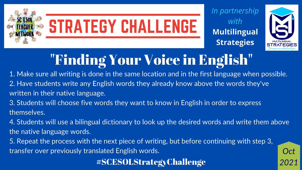 SC_MLE's tweet photo. Join us for the #SCESOLStrategyChallenge! @multistrategies @TanyaFrancaESOL https://t.co/xHjSmeq1Wj