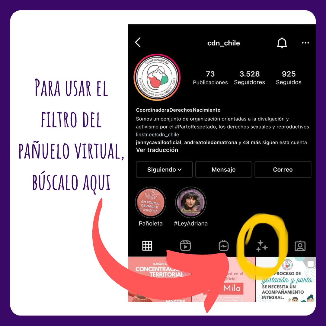 RPerinatal's tweet photo. Martes 12 de octubre #LeyAdriana
Si no tienes tu pañuelo, usa nuestro filtro. Etiqueta a tus amigas, familia, compañeras/os y cuéntales por qué no quieres más violencia obstétrica en Chile ¡mañana es un día muy importante! Etiqueta a las/os diputados de tu distrito! https://t.co/IUR0CuqoUg