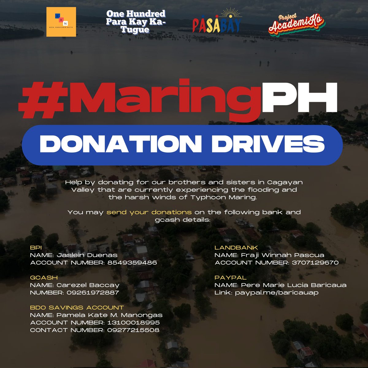 jane_kams's tweet photo. Some legit donation drives that help those who are affected #BagyongMaring:
#NorthLuzonNeedsHelp
#CagayanNeedsHelp
#IlocosNeedsHelp
#LaUnionNeedsHelp
#BenguetNeedsHelp
#DownstreamNeedsHelp https://t.co/9wOpJ0KJc2