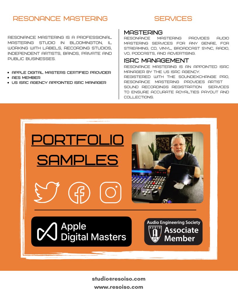 reso_mastering's tweet photo. Resonance Mastering Media Kit. Find portfolio samples link in bio. 
Mastering Services Inquiries, please DM or email.
.
.
.
#mastering #masteringstudio #masteringengineer #appledigitalmasters #masteringforstreaming #masteringforcd #masteringforvinyl #mediakit #resonancemastering https://t.co/IfM9N00Use