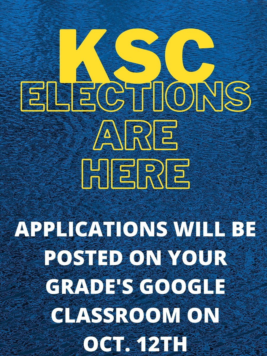 RHKSports101's tweet photo. KSC ELECTIONS ARE HERE! Applications should be submitted by 3:30 p.m. on October 15th.
@RHKingAcademy @RHKINGarts
#lionsroar
#rhking https://t.co/xN267ez2iG
