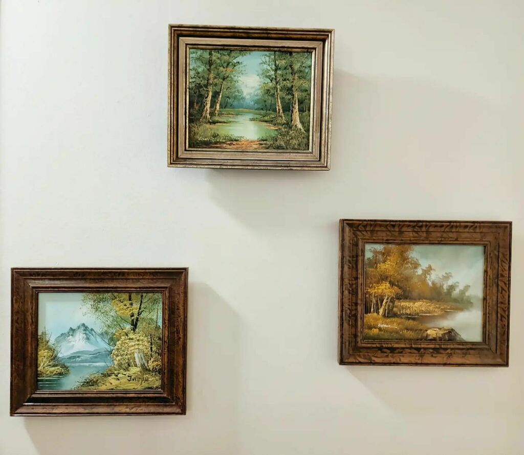 My landscapes - finally hung a grouping. #vintageoilpainting