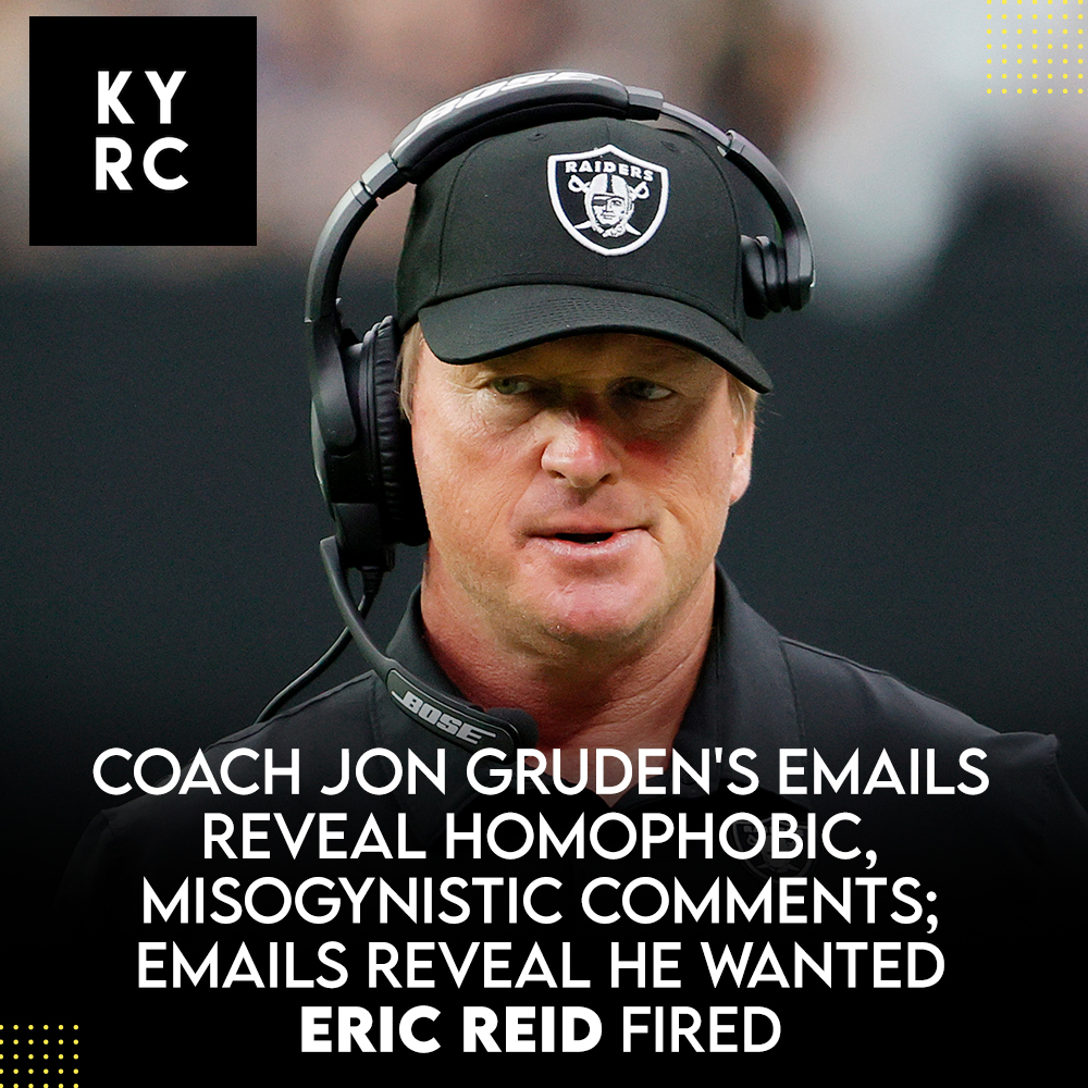 yourrightscamp's tweet photo. 1/4: In recently revealed emails released as part of a workplace misconduct case, Raiders coach #JonGruden criticized our brother @E_Reid35 for protesting police terrorism by calling for his termination. https://t.co/p6xsOHFdvF