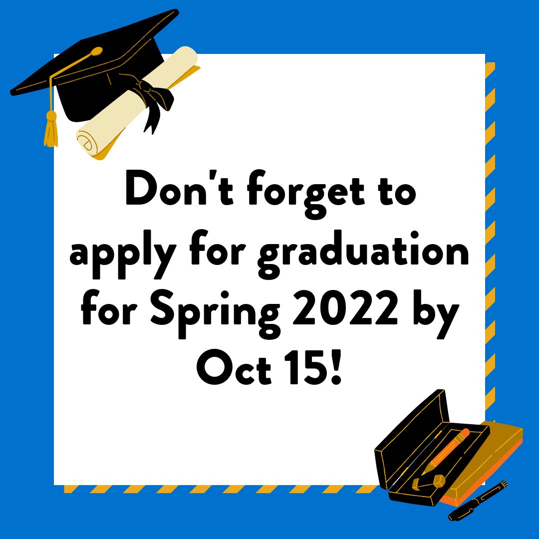 UHP Students!🎓

The deadline to apply to graduate is this Friday, Oct 15! Don't forget and double-check you are on track to graduate on time for Spring 2022. Apply through your Student Center on your SSO.

#GoBeach #CSULBHonors #Classof2022