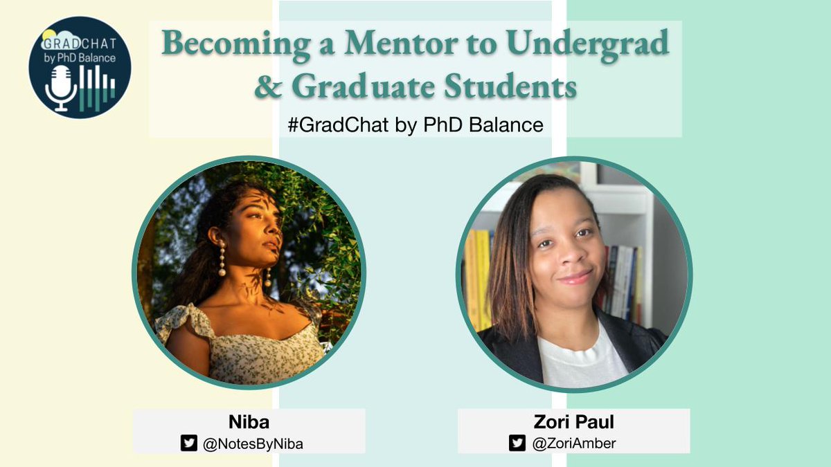 ✨Hey folks! This Saturday, October 16th, at 2pm CT/3pm ET, I will be joining host <a href="/NotesByNiba/">Niba 🌱 🎬 💄</a> for <a href="/PhD_Balance/">PhD Balance</a>'s #GradChat, "Becoming a Mentor to Undergrad &amp; Graduate Students"!

🔗Make sure to set a reminder so you don't miss it! youtu.be/n_IGlJQnYJo   

#AcademicTwitter